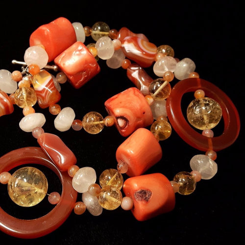 Carnelian, Coral, Citrine, Rose Quartz, Silver Necklace - Leila Haikonen Jewellery