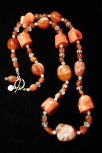 Coral, Carnelian & Rose Quartz Silver Necklace - Leila Haikonen Jewellery