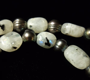 Moonstone & Black Pearl Silver Necklace - Leila Haikonen Jewellery