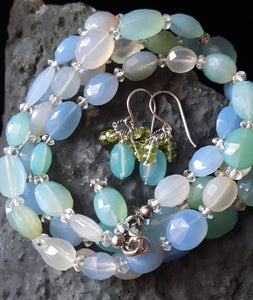 Blue, Lilac & Clear Chalcedony Silver Necklace - Leila Haikonen Jewellery