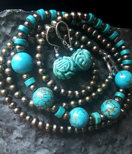 Turquoise & Pearl Silver Earrings - Leila Haikonen Jewellery