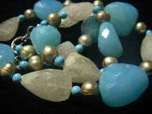 Blue Chalcedony, Rutilated Quartz, Pearl, Turquoise, Silver Necklace - Leila Haikonen Jewellery