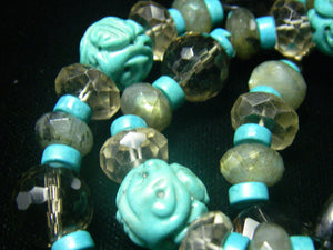 Turquoise Carving, Labradorite, Smoky Quartz, Sterling Silver Necklace - Leila Haikonen Jewellery