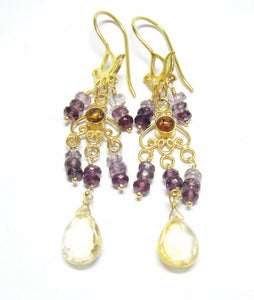 Purple Spinel, Citrine Earrings 24k Gold Vermeil over Sterling Silver - Leila Haikonen Jewellery