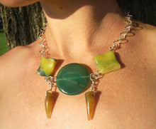 Tribal Green Yellow Agate, Silver Chain Necklace - Leila Haikonen Jewellery