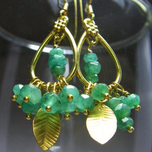 Emerald Earrings 24k Gold Vermeil over Sterling Silver Leaf - Leila Haikonen Jewellery
