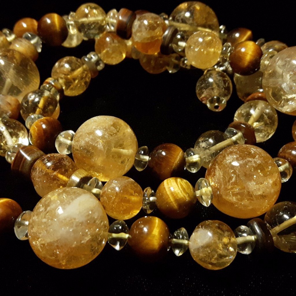 Golden Citrine, Tiger Eye & Silver Necklace