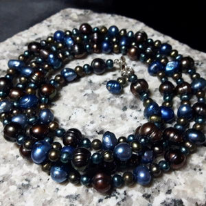 Blue, Black Pearl & Silver Necklace - Leila Haikonen Jewellery