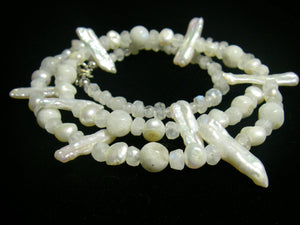White Moonstone & Stick Pearl Silver Necklace - Leila Haikonen Jewellery