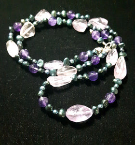 Luxurious Amethyst, Blue Pearl Silver Necklace - Leila Haikonen Jewellery