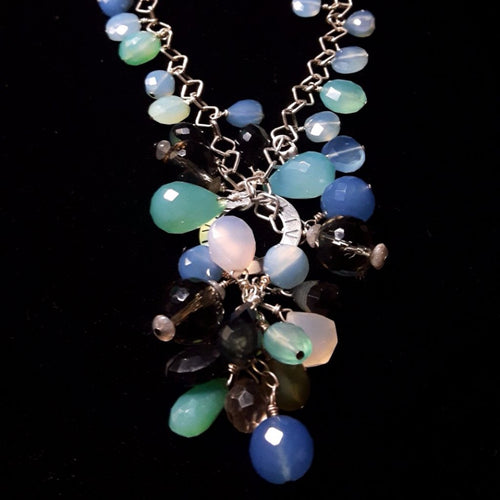 Mixed Blue Chalcedony & Silver Necklace - Leila Haikonen Jewellery