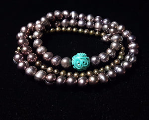 Turquoise & Black Pearl Silver Necklace - Leila Haikonen Jewellery