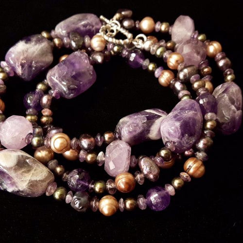 Luxurious Amethyst & Pearls Silver Necklace - Leila Haikonen Jewellery