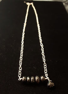 Black Tourmaline, Onyx Drops, Silver Chain Necklace - Leila Haikonen Jewellery