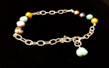 Yellow, Blue, Black, Green Pearls Knotted Silk, Silver Bracelet - Leila Haikonen Jewellery