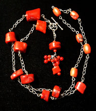 Red Coral Silver Chain Tassel Necklace - Leila Haikonen Jewellery