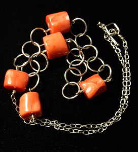 Orange Coral & Silver Chain Necklace - Leila Haikonen Jewellery