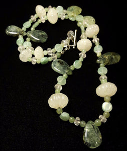 Rose Quartz, Prehnite, Aventurine & Silver Necklace - Leila Haikonen Jewellery