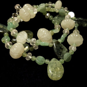 Rose Quartz, Prehnite, Aventurine & Silver Necklace - Leila Haikonen Jewellery