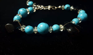 Turquoise, Smokey Quartz Silver Bracelet - Leila Haikonen Jewellery