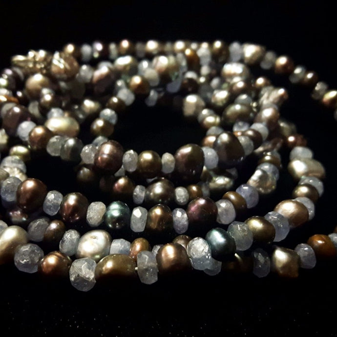 Tanzanite & Black Pearl Silver Necklace - Leila Haikonen Jewellery