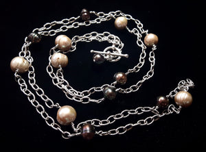 Champagne & Black Pearl Silver Chain Necklace - Leila Haikonen Jewellery