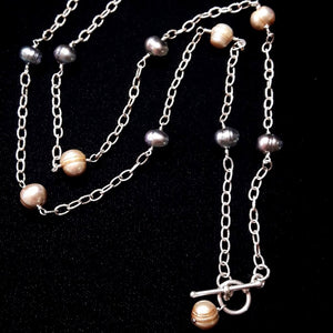 Champagne & Grey Pearl Silver Chain Necklace - Leila Haikonen Jewellery