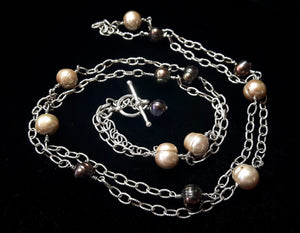 Champagne & Black Pearl Silver Chain Necklace - Leila Haikonen Jewellery