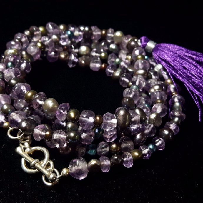 Amethyst & Black Pearl Silver Necklace - Leila Haikonen Jewellery