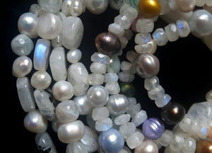 White Moonstone & Multicoloured Pearl Silver Necklace - Leila Haikonen Jewellery