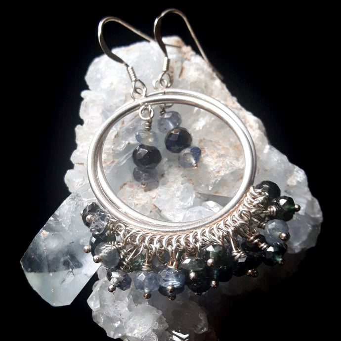 Blue Sapphire & Silver Hoop Earrings - Leila Haikonen Jewellery