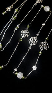 Rose Quartz & Peridot Silver Rose Necklace - Leila Haikonen Jewellery