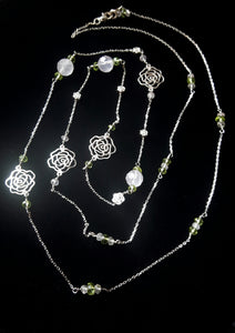 Rose Quartz & Peridot Silver Rose Necklace - Leila Haikonen Jewellery