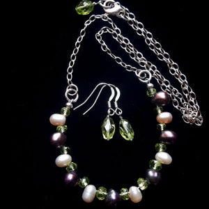Black & Pink Pearl Peridot Silver Necklace - Leila Haikonen Jewellery