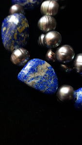Lapis Lazuli & Black Pearl Silver Necklace - Leila Haikonen Jewellery