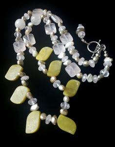 Serpentine, Rose Quartz, Pearl & Silver Necklace - Leila Haikonen Jewellery