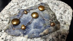 Olive Bronze Pearls Silver Chain Bracelet - Leila Haikonen Jewellery
