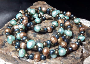 Aqua, Black & Golden Pearl & Silver Necklace - Leila Haikonen Jewellery