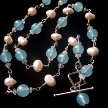 Blue Chalcedony, White Pearls, Sterling Silver Necklace - Leila Haikonen Jewellery