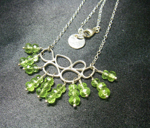 Green Peridot Leaves, Silver Chain Necklace - Leila Haikonen Jewellery