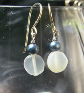 White Moonstone, Blue Pearl, Silver Earrings - Leila Haikonen Jewellery