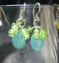 Aqua Chalcedony, Green Peridot Silver Earrings - Leila Haikonen Jewellery
