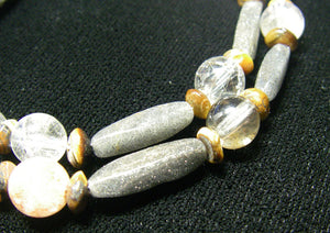 Black Gold Stone, Rutilated Quartz, Tiger Eye, Silver Necklace - Leila Haikonen Jewellery