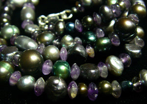 Amethyst, Black Pearl and Silver Necklace - Leila Haikonen Jewellery