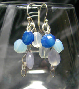 Blue, Lilac, Clear Chalcedony Drop Silver Earrings - Leila Haikonen Jewellery