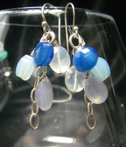 Blue, Lilac, Clear Chalcedony Drop Silver Earrings - Leila Haikonen Jewellery