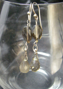 Smoky Quartz Silver Drop Earrings - Leila Haikonen Jewellery