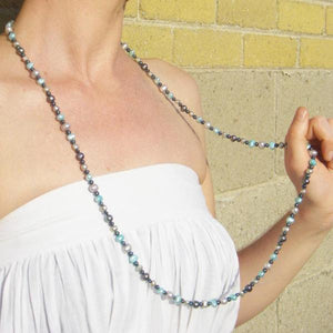 Aqua, Silver & Black Pearls, Silver Necklace - Leila Haikonen Jewellery
