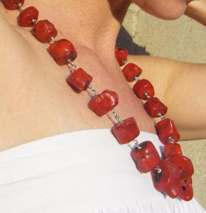 Huge Graduated Red Coral, Silver Necklace - Leila Haikonen Jewellery
