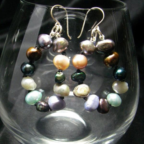 Pearl Hoop Earrings Knotted with Silk - Leila Haikonen Jewellery